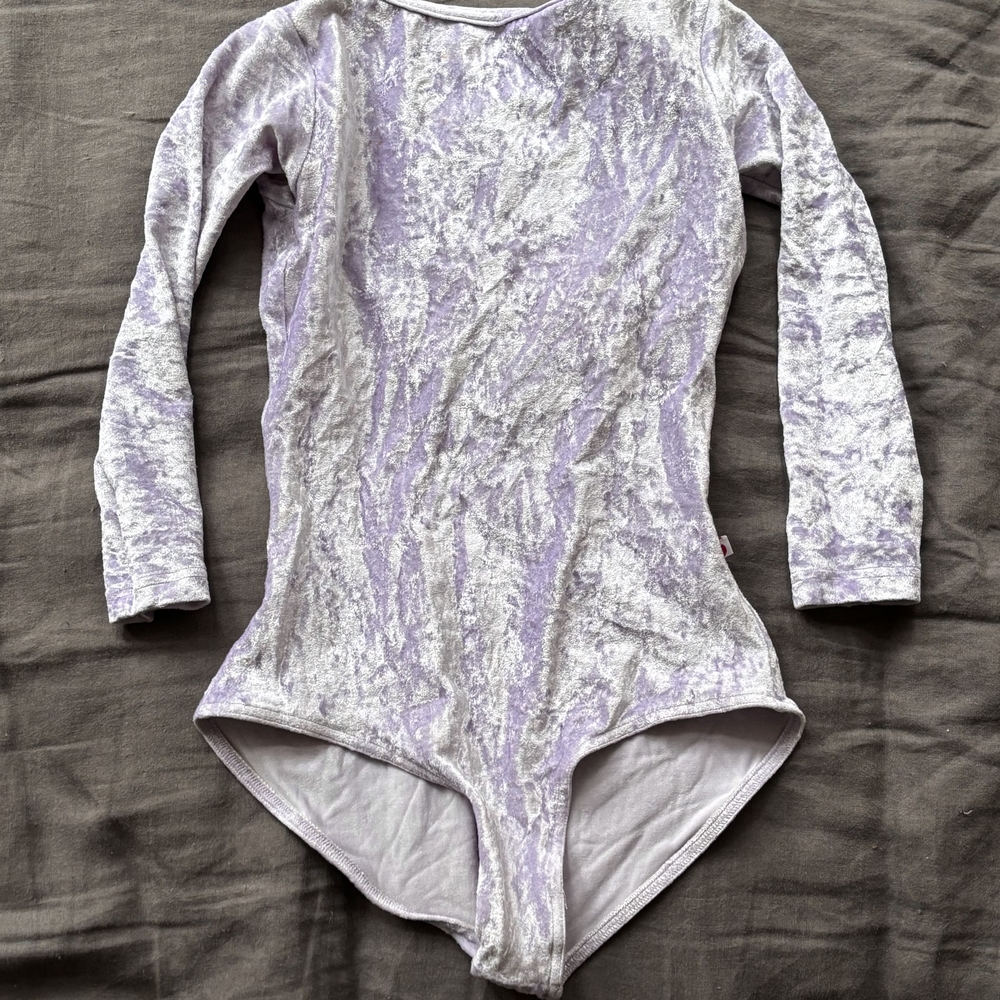 Yumiko Crushed Velvet Angel Leotard Sofiane ¾ Sleeve Bust Panel Small S